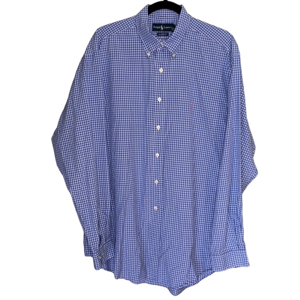 Ralph Lauren Blue White Check Plaid Long Sleeve Button Down Shirt (XL)